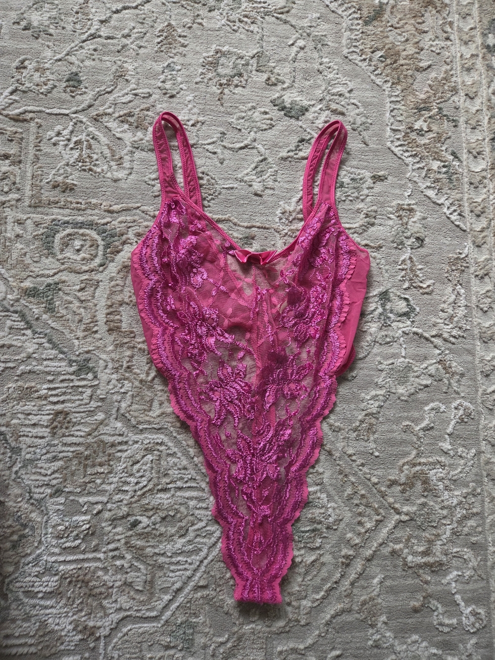 70s Hot Pink Lace Teddy Bodysuit